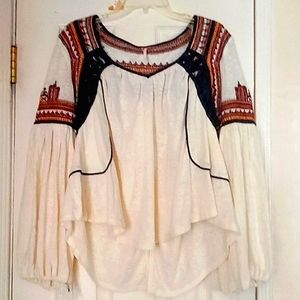 Free People embroidered flair back blouse
